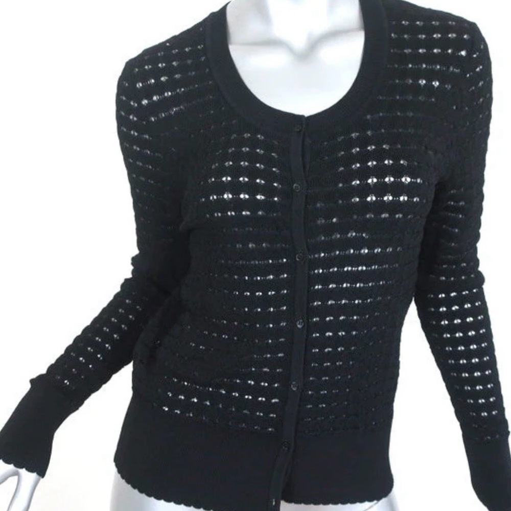 Sandro Paris Black Openwork Button-Front Women's Chic Cardigan Sweater Size 2